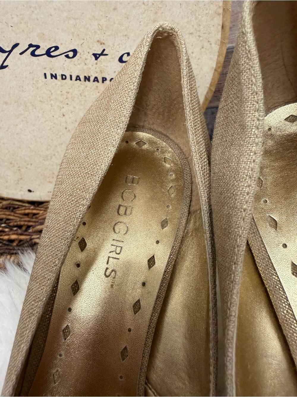 BCBGirls Gold Metallic Linen Heels 6 - Picture 6 of 6